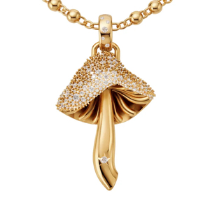 Colgante de Lujo de Oro Sólido de 18K con Forma de Hongo y Diamantes Redondos de Corte Brillante, Collar Unisex para Uso Diario - Product Image 1