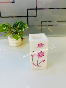 Magnifique porte-stylo en marbre blanc fait main avec fleur rose, pièce de haute qualité, vente en gros, meilleur prix disponible - Product Image 2