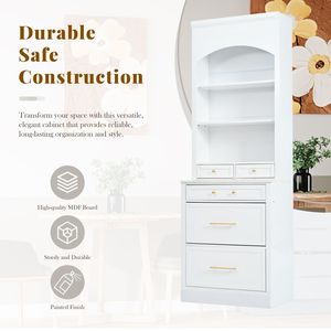 TOPMAX Dispensa da Cucina Moderna Alta 83,7 Pollici, Mobile Alto Indipendente con Top in Finto Marmo, Montaggio Facile, Video Incluso - Product Image 6