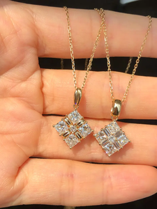 Collier élégant avec pendentif en grappe de diamants en or 14 carats, collier en diamant taille princesse carrée pour femme, bijoux minimalistes délicats - Product Image 3