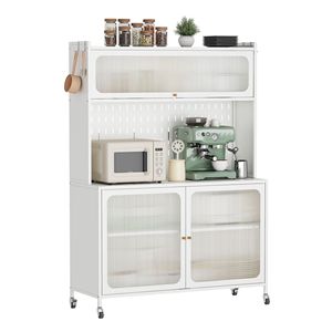 Tall Storage <b>Kitchen</b> Pantry Cabinet with Glass Doors & Adjustable <b>Shelves</b> <b>for</b> <b>Kitchen</b> & Living Room - Product Image 1