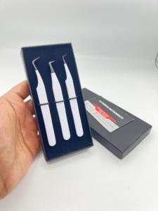 Pinces à extensions de cils, couleur blanc mat, pointe en plasma noire, acier inoxydable japonais, logo personnalisé, boîtes en carton, durables et de précision - Product Image 3