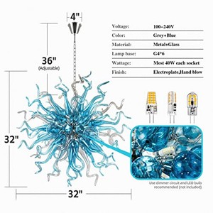 Aqdus Saleem Hand-blown Glass Eco-friendly Durable Rectangular Pendant Chandelier Turquoise-Artistic Sculptural Home Decoration - Product Image 3