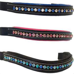 Diseño de moda 2024 cuero genuino en todas las formas banda de cejas de caballo hecha a medida cristales de caballo ecuestre banda de cejas ostentosa decorativa - Product Image 2