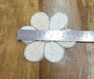 White Flower Beaded Coasters Set Of 6 Classic Fabric Reusable Wedding Table Mats Decoration - Product Image 2