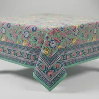 Nappe rectangulaire en coton imprimé à la main, motif floral traditionnel, lavable, écologique, durable, décoration intérieure