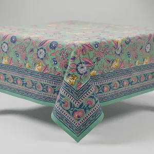 Nappe rectangulaire en coton imprimé à la main, motif floral traditionnel, lavable, écologique, durable, décoration intérieure - Product Image 5