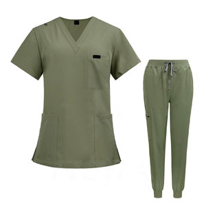 Comfortable Unisex Medical <b>Scrub</b> Uniform Set with V-Neck Short Sleeve <b>Scrub</b> <b>Top</b> and Pants Polyester/Cotton Needle Detection - Product Image 6