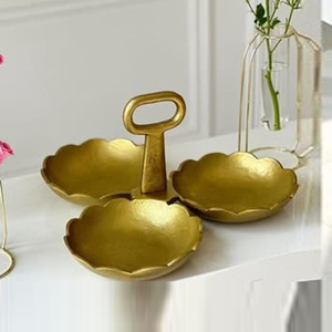 Elegant Gold Metal Serving Bowl Set With Decorative <b>Tree</b> <b>Stand</b>, Ideal For Dry Fruits, Nuts, Sweets, Snacks & Table Decoration - Product Image 2