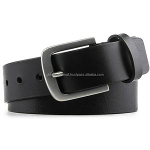 Ceinture décontractée en cuir de vachette véritable de qualité supérieure noire pour hommes avec ceinture de robe à boucle en laiton modifiable en argent mat pour unisexe - Product Image 4