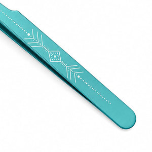 Pinzas Curvas de Precisión para Pestañas, Acero Inoxidable, Punta Suave, Color Verde Azulado, Diseño Geométrico - Product Image 5