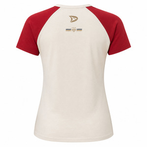 Women's Cotton Raglan Sleeve T-Shirt <b>Red</b> White Logo Print Casual O-Neck Regular Fit Breathable Jersey Short Sleeve - Product Image 2