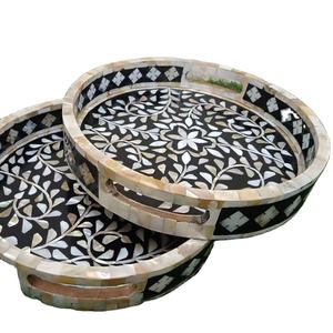 Opulent Horizon Bandeja hecha a mano con incrustaciones de fregona y hueso Bandeja de lujo a medida para comedor, cocina, hoteles y presentaciones de Ramadán/Eid - Product Image 1