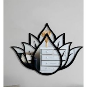 Miroir mural moderne en métal noir en forme de fleur de lotus, miroir décoratif en verre de forme florale pour la décoration de salon et de la maison - Product Image 1