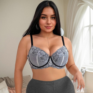 Sujetador Push-Up sin Aros de Encaje Gris para Mujer, Copa Tres Cuartos, Tirantes Ajustables, Espalda en U, Transpirable, con Pedrería, Tejido Elegante - Product Image 5