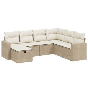 Juego de sofás de jardín de acero con recubrimiento en polvo y poli ratán beige de 7 piezas - Product Image 2