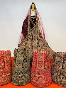 2025 Trending Velvet Lehenga Full Heavy Bridal Flair with <b>Mirror</b> & Stone Work, Long Blouse, Designer Dupatta Most Demanding - Product Image 3