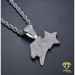 จี้รูปดาวหมายเลข 47 ประดับเพชรโมอิสซาไนต์ เงินแท้ 925 สไตล์ฮิปฮอป - Product Image 3