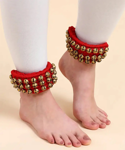 Clochettes de danse Ghungroo avec cordon en coton rouge, clochettes de pied en laiton pour la danse indienne classique, la danse professionnelle Bharatanatyam et la danse de scène - Product Image 4