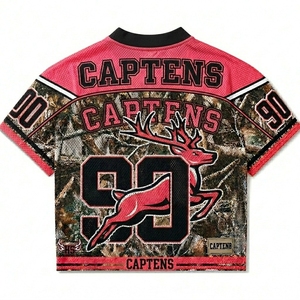 T-shirt en maille surdimensionné personnalisé, coupe courte et carrée, maillot de football par sublimation, haut streetwear rétro camouflage - Product Image 3