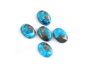 Pyrite naturelle de haute qualité, turquoise, cabochon ovale plat et lisse de 10x14mm, pour la fabrication de bijoux, boucles d'oreilles, pendentifs, bagues, bleu - Product Image 4