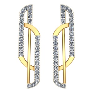 Pendientes de Diamantes Geometric Diva, Corte Redondo, en Oro Amarillo, Diseño Clásico para Mujer, Uso Diario - Product Image 1