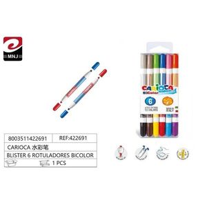 Pennarelli Bicolor Carioca, Confezione da 6, Punta Doppia, Inchiostro Permanente, Materiali Artistici per Scrittura su Carta - Product Image 1