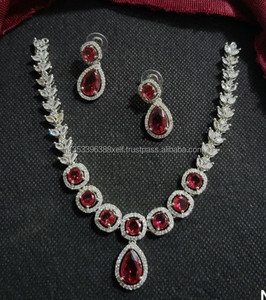 Leaf Shape Stylish American Diamond <b>Silver</b> Plated Water Drop Design Simple <b>Studded</b> Ethnic Imitation Pearl Wedding Matching Women - Product Image 1
