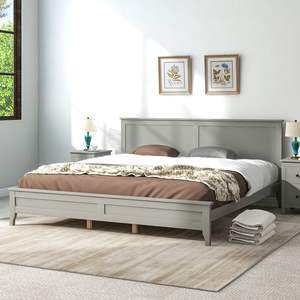 Modern Gray Solid <b>Wood</b> King <b>Platform</b> <b>Bed</b> with Sturdy Construction Easy Assembly Traditional Design Optimized Comfort - Product Image 3