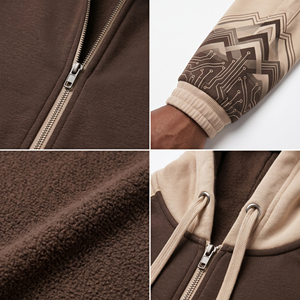 Men Plus Size Color Blocked Zip Hoodie Geometric Print Casual Racer <b>Jacket</b> Autumn Wear Detachable Hood Polyester Cotton Zipper - Product Image 6