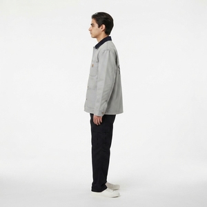 Chaqueta de Trabajo Personalizada de Gran Tamaño, 12oz, Lona Reciclada, Color Gris Paloma, Cuello de Pana, Estilo Urbano, OEM - Product Image 3