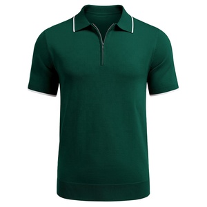<b>Men's</b> Knitted <b>Polo</b> <b>Shirt</b> Short Sleeve Solid <b>Green</b> Zipper Casual Wear Regular Fit - Product Image 1