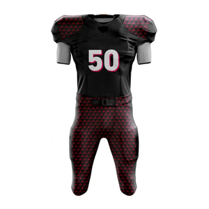 Ensemble de maillots de football américain personnalisés pour hommes, noir et rouge, motif géométrique, sublimé, manches courtes, ajusté, évacuation de l'humidité, taille adulte - Product Image 2