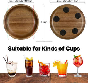 Wholesale Set of 4 Wooden <b>Coasters</b> for <b>Drinks</b> Natural Wood <b>Drink</b> <b>Coasters</b> Set with Holder for Home Decor - Product Image 2
