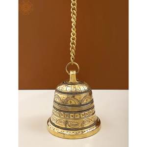 Campana de templo de latón superfino de 4 pulgadas, artículo de decoración para el hogar hecho a mano en India - Product Image 3