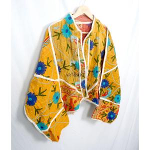 Vintage Quilted Kantha <b>Jackets</b> 100% Cotton Eco-Friendly Reversible Quick Dry Mandarin Collar Customizable Open Closure Detail - Product Image 5