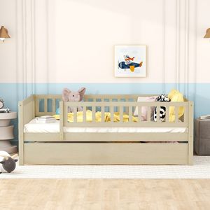 Lettino in Legno per Bambini a Grandezza Naturale con Letto Estraibile e Sponde di Sicurezza in Legno Naturale - Product Image 2