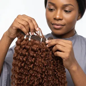 Peluca de Cabello Humano 100% Remy con Trama Completa, Rizada, con Mechas, Larga, Marrón, Textura Ondulada Natural, Personalizable - Product Image 5