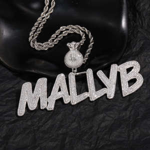 Collier avec pendentif lettre personnalisé en moissanite, ton argent, micro-incrustation, bijoux hip-hop, cadeau - Product Image 2