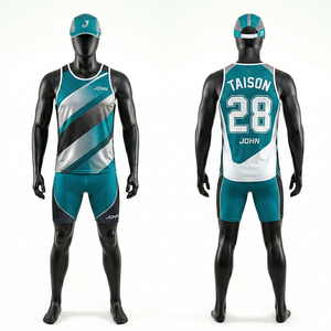 Uniforme Deportivo para Hombre, 180 GSM, Poliéster y Spandex Premium, Color Verde Azulado y Blanco, Panel Diagonal, Logotipo Personalizado por Sublimación - Product Image 1