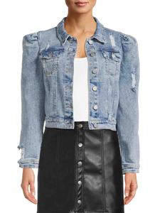 Wholesale <b>Women</b> Casual Fashion Clothing Outerwear Streetwear <b>Cropped</b> Puff Sleeve <b>Denim</b> <b>Jacket</b> - Product Image 2