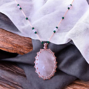 Adjustable Macrame Necklace Rose Quartz Gemstone Pink <b>Beaded</b> Cord Handmade Boho Bohemian Healing Crystal Jewelry for Women - Product Image 4