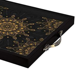 Plateau de service en bois imprimé de motifs floraux dorés, de forme carrée, grand plateau de service pour la décoration de la maison et du bureau, multi-usages, idéal pour un cadeau - Product Image 3