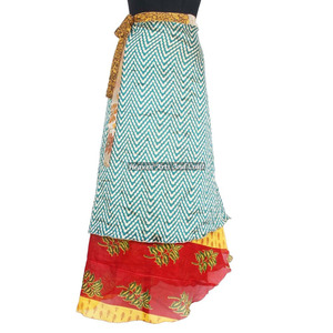 Falda Larga Envolvente de Seda Estilo Boho para Mujer, 38 Pulgadas, Vintage, de 2 Capas, Estilo Hippie, para Usar como Pareo - Product Image 4