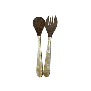 Cuillères et fourchettes en ébène avec incrustations de coquillages Capiz, fabriquées à la main au Vietnam, pour la cuisine et la table. - Product Image 2