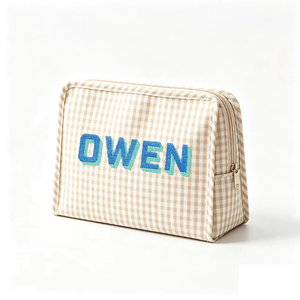 Summer Custom Plaid Makeup Pouch Monogram Nylon Travel Toiletry Bag Women Blank Gingham Cosmetic Bags - Product Image 1