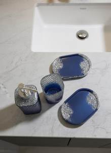 Blue <b>Bathroom</b> <b>Accessory</b> <b>Set</b> Resin Soap Dispenser <b>Set</b> Modern Vanity Decor Navy Blue <b>Bathroom</b> <b>Set</b> Toothbrush Holder - Product Image 3