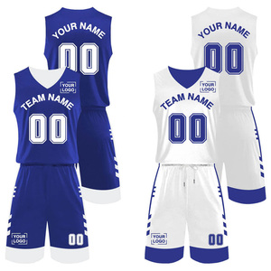 Conjunto de camiseta y pantalones cortos de baloncesto personalizados para hombre, uniformes azules sin mangas que absorben la humedad, para todas las estaciones - Product Image 4