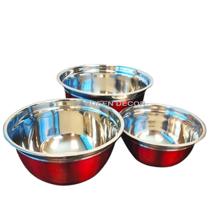 Set of 3 Stylish Round Free Decorative <b>Red</b> Bowls Shinny Polished With a <b>Red</b> Finish Functional for Parties - Product Image 1