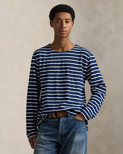 Camiseta de manga larga a rayas azul marino y blanco para hombre, camiseta informal de algodón con cuello redondo, corte ajustado, camiseta básica para otoño y primavera - Product Image 2